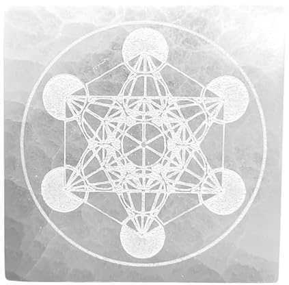 TENET - Selenite - Piedra mineral para cristaloterapia, curación y meditación (soporte para incienso, cubo de metatrón, 10 cm)