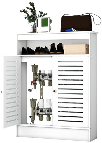 Copritermosifone,Copertura del Radiatore,Armadio Bianco,Copricaloriferi,Copri Caloriferi,Copricalorifero Moderno,Ripiano Superiore in Legno,Doghe,per Casa Ufficio Cucina Camera(80x100x25cm)