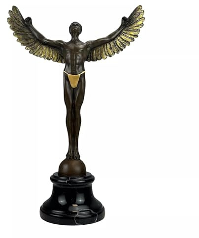 Statua di mitologia greca di Icaro in vero bronzo su base in marmo