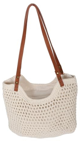 BESPORTBLE Gehäkelte Baumwolltasche Strandtasche Mit Reißverschluss Weiße Schultertasche Mit Großem Volumen Für Sommer Freizeit Urlaub