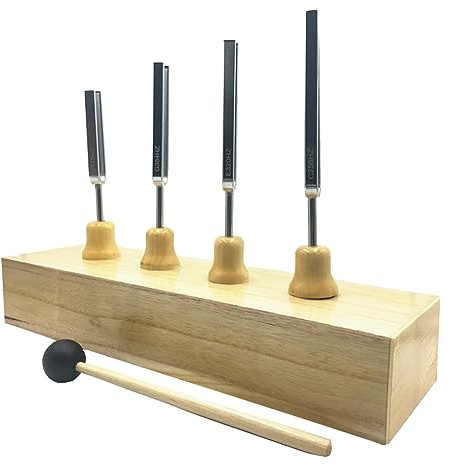Reinscer 4Pcs Genaue Frequenz 256Hz 320HZ 384HZ 512Hz Musik Stimmgabel Set Musik Flachgabel Messschieber mit Hammer Einfach zu Bedienen