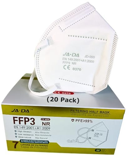 Spanner In The Works FFP3 Face Masks UK Certified EN149 Pack of 20 - Individually Wrapped Disposable Dust Masks For Fine Dust White Face Mask For Sanding Wood | 7 layer FFP3 Mask