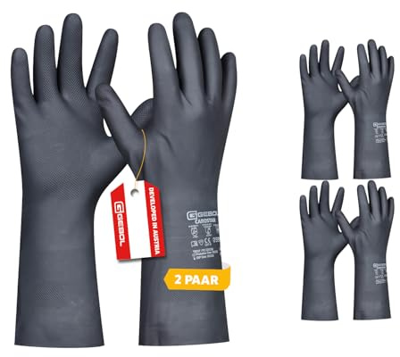 Gebol Carostar Chemikalienschutzhandschuhe, 2 Paar, Gr. 8/M, Baumwollfutter | Für Reinigung, Haushalt & Labor, schützt vor Säuren, Laugen & Ölen, angenehme Passform, für Spülen & Putzen
