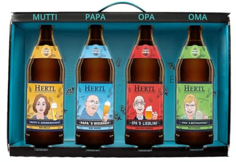 Hertl Bier Familien-Geschenkset | Vielfalt Fränkischer Biere | 4 x 0,5L Flaschen | Kellerbier, Helles, Weissbier | Ideal zum Probieren | Bayern
