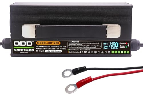 QDD LiFePO4-Batterieladegerät 14,6 V 40 A, speziell für 12 V LiFePO4-Batterien, mit LED-Anzeige, AC-DC-Smart-Ladegerät für 12,8 V LiFePO4-Lithiumbatterien, 40 A Schnellladung