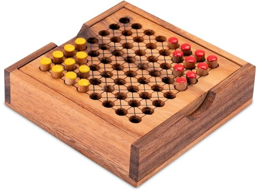 LOGOPLAY Halma Reisespiel – Rot Gelb klassisches Strategiespiel im Mini-Holzkasten für 2 Spieler