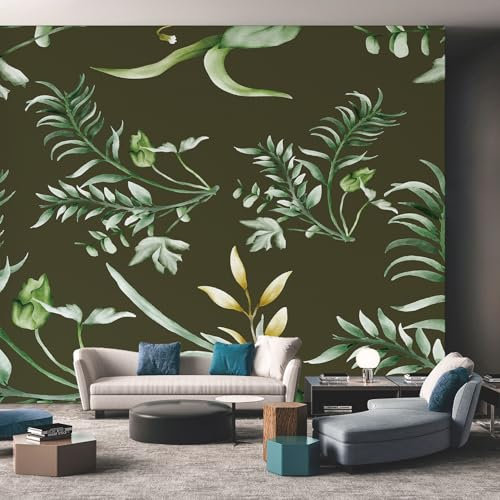 Papel Pintado Verde Oliva, Papel Pintado botánico de Hojas Tropicales para Sala de Estar, Papel Tapiz Decorativo no Tejido, Foto para habitación Infantil, Pasillo, salón, Mural Grande 3D par