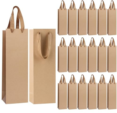 ktxaby 20 stycken kraft vin presentpåsar med handtag brun flaskpåsar för bröllop fest födelsedag vin champagne arrangör