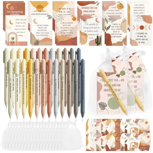 24Set/96Pcs Boho Positive Affirmation Bulk Gifts Gratitude Notebooks with Pens Organza Bags Thanks Tags Motivational Encouragement Notepads Daily Journal for Women Adult Party Favor Coworkers Gifts