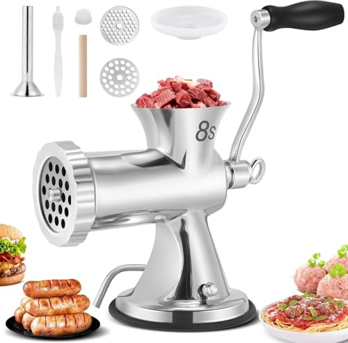 Tritacarne manuale in acciaio inox, lavabile in lavastoviglie per una facile pulizia, ideale per maiale, pollo, pesce, verdure e salsicce