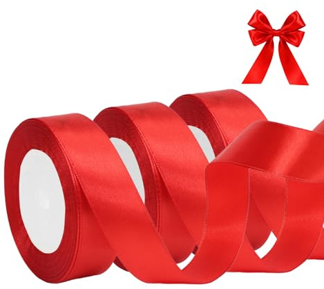 Geschenkband Rot 25mm,66M Satinband Rot Schleifenband Breit,Geschenk Bänder Stoff,Rotes Band für Weihnachten Geschenkverpackung Taufe Geburtstag Hochzeit Dekoration
