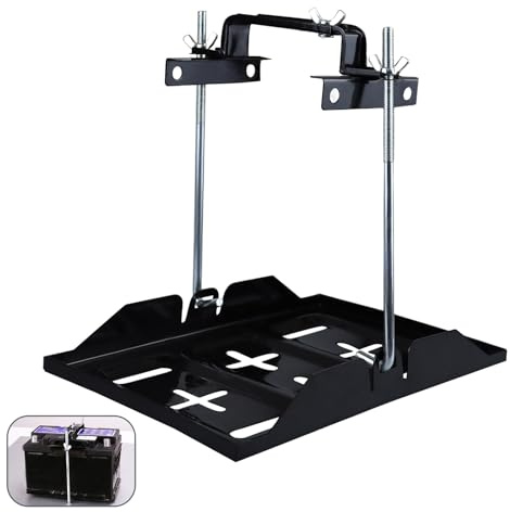 Hohitenz Kit Supporto Batteria – Vassoio 28 cm + Bullone a J 23 cm, morsetto regolabile universale in acciaio anticorrosione – con dadi ad alette – per auto/barca/motore marino/camper