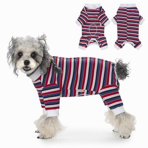 PawSailor Dog Surgery Recovery Suit Long Sleeve Full Body Dog Onesie Puppy Bodysuit Post Surgical Suit Female Male Pet Medical Shirt, Wound Protection Cone Alternative Pet Pajama, Blue-Red L