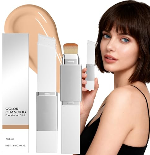 Color Changing Foundation Stick mit Bürste, 2025 Neu Feuchtigkeitsspendende Abdeckcreme, Mittlere bis Volle Deckkraft, Farbwechsel Make-up Stick (Natürlich)