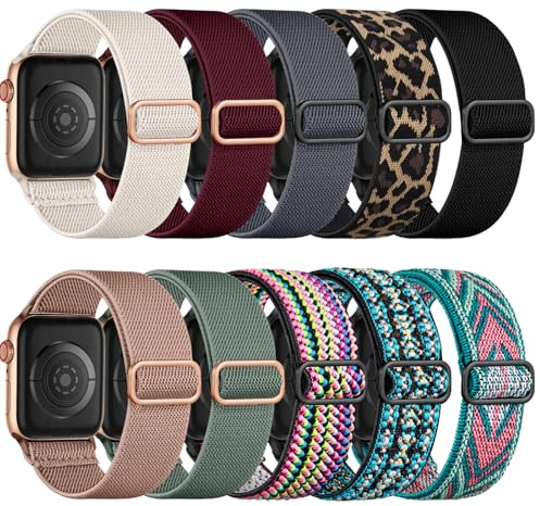 Maledan 10 pack kompatibla Apple Watch-band 40 mm 41 mm 38 mm 42 mm 44 mm 45 mm 46 mm 49 mm för kvinnor och män - elastisk nylon sportrem för iWatch Series 11 10 9 8 7 6 5 4 3 2 1 SE Ultra, Set A, 44