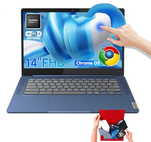 Lenovo IdeaPad Slim 3 Chromebook Laptop, 14'' FHD Touchscreen, 4GB RAM, 64GB eMMC + 256GB Micro SD, MediaTek Kompanio 520, Chromebook Laptop per Business & Studenti, w/Accessori