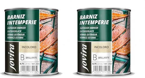 JOVIRA PINTURAS Vernis Extérieur Transparent. Décore et embellit tous les types de bois à l'extérieur, tables, chaises, meubles, bateaux, terrasses (Brillant, 750 Millilitres) (Lot de 2)