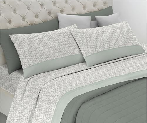 Riad Arredo Juego de sábanas de franela 100% cálido algodón antipunalinas – Juego de sábanas suaves – Made in Italy (Pernice verde, matrimonial)