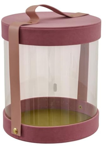 Generico Scatola Tonda in PVC e Velluto Rosa Antico con Manico 20X20X23 cm