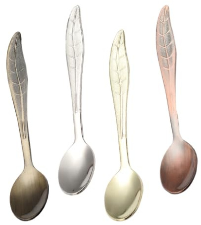 SOESFOUFU Set di 4 Cucchiaini da Caffè Vintage a Forma di Foglia in Acciaio Inossidabile, Resistenti e Manico Confortevole, per Creare Un'atmosfera Estiva in Feste e Riunioni Colore Casuale