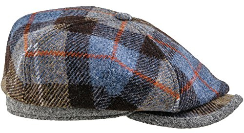Sterkowski Modell Rambler | Harris Tweed Schiebermütze für Herren und Damen | Paperboy Cap Schirmmütze Flatcap Newsboy Ballonmütze Winter Baker Boy Baskenmütze Cabrio Vintage Gatsby Blau/Braun 54 cm