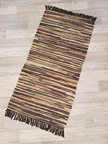 Kottig Fleckerlteppich Hochwertiger Handweb Fleckerl Teppich Arlberg 80x150 cm 2.200g/m2 schwere Qualität braun