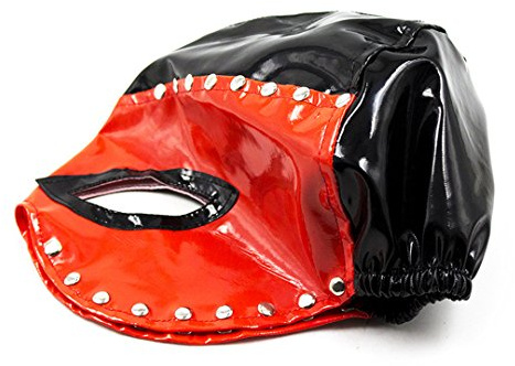 Canarea Kopfmaske Augenmaske Damen Herren Latex Katze sm Bondage Fetisch Sex Spielzeug Sklavinen Für Anfänger Paare, Schwarz-Rot