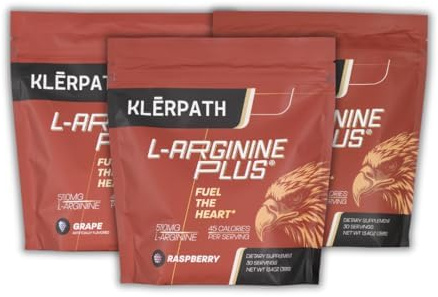 KLERPATH L-Arginine Plus Powder with 5110 mg L-Arginine and 1010 mg L-Citrulline - Nitric Oxide Supplement for Blood Flow and Circulation - Grape, Lemon Lime, Raspberry 13.4 Ounces Each - 3 Pack