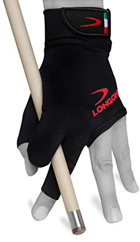 Longoni Black Fire 2.0 Billard-Queue-Handschuh, für linke oder rechte Hand, Schwarz (Medium, für Linkshänder)