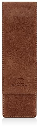 BROWN BEAR Schreibgeräte-Etui Leder Braun für 2 Stifte - BB 80-2 HBR | Echtleder Vintage Stifteetui Golf mit Magnet-Verschluss für Kugelschreiber & Füller