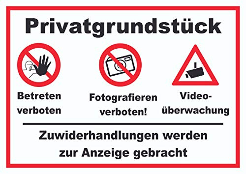 HB-Druck Privatgrundstück Betreten Fotografieren verboten Videoüberwachung Schild A4 Rückseite selbstklebend