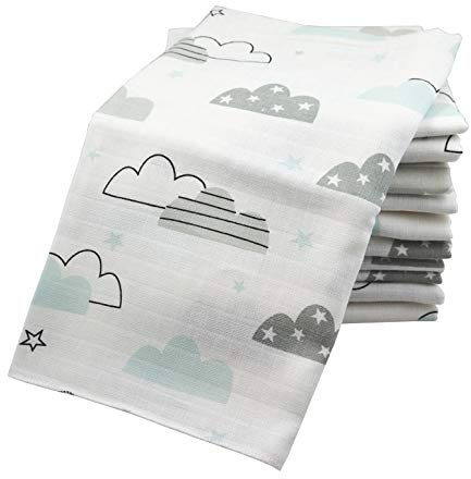 MMC 10 x rapdukar muslinblöjor babybomull 80 x 70 cm | ÖKO-TEX (10 moln mint)