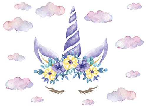 GRAZDesign Wandtattoo Einhorn Mädchen Kinderzimmer | Einhorn Geschenke für Mädchen | Wandsticker Mädchenzimmer, Deko selbstklebend, Aquarell Farben, Größe 40x57cm, Lila