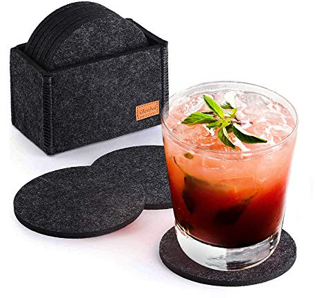Glowbal Filz Untersetzer rund für Gläser 12er Set, Design Glasuntersetzer in dunkelgrau für Getränke, Bar, Tassen, Glas - Tischuntersetzer Filzuntersetzer