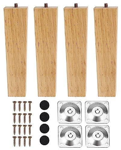 INMOZATA Möbelfüße Holz 4 Stück 20cm Tischbeine Vierkant Möbelbeine aus Eiche mit Montageplatten Schrauben und Fußpolster für Schrank Sofa Couchtisch Natürliche Farbe
