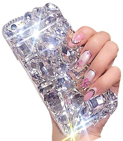 LCHDA Diamant Hülle für iPhone 12 / iPhone 12 Pro 6,1 Zoll, Glänzend Strass Bling Glitzer Juwel Funkeln Volle Diamanten Klar Kristall Steine Transparent Silikon Stoßstange Schutzhülle - Weiß