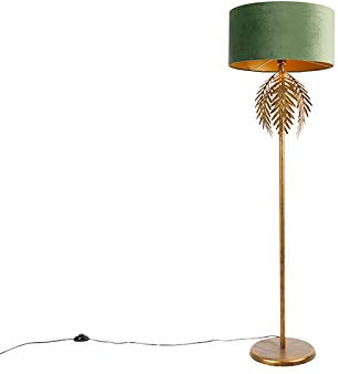 Qazqa - Landhaus I Vintage Vintage Gold I Messingene Stehlampe mit grünem Samtschirm - Botanica I Wohnzimmer I Schlafzimmer - Stahl Länglich - LED geeignet E27