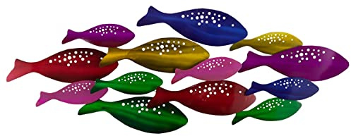 KunstLoft Wanddeko Metall | 100% HANDGEFERTIGT | 120x44x5cm | Wandbild Metall 'Regenbogenfische' | Tierskulpturen | Bunt | Wandskulptur | Metalldeko Wand Wohnzimmer