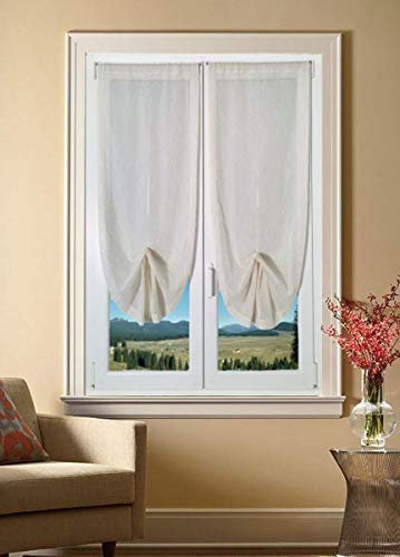 Coppia Tende a Pacchetto Tendine Regolabili per Finestra e Porta a Vetro larghezza 45 - 65 - 90 - Colore Lino (65x150 cm)