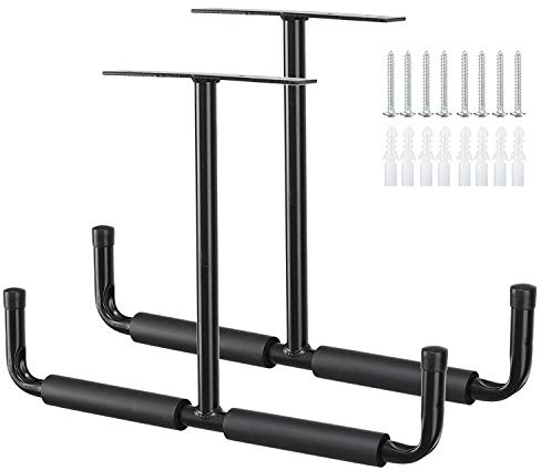 Garage Schwerlasthaken Gummiert Deckenmontag, 2er Set Autoreifen Deckenhaken Schwarz Stahl Doppelt Spitze 20cm, Deckenhalterung für Leiter und Sportgeräten wie Ski, Surfboard, Angelruten