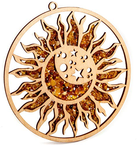 Handgefertigter baltischer Bernstein Mandala-Kunst-Dekoration, Buntglas-Souvenir, Edelstein Vitrage des Lebens (helle Sonne)