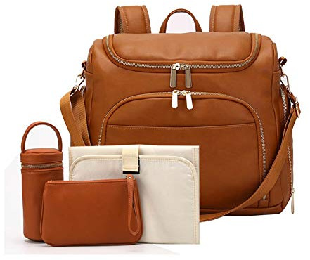 LJHSS Baby Wickeltasche Rucksack - Licht Wickelrucksack Lässig Wasserdicht Wickeltasche Multifunktional Große Kapazität Wickeltasche Rucksack Babytasche Große PU-Leder (Color : Brown)