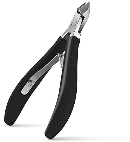 FVION Nagelhautzange Profi, Scharf Nagelhautschneider Hautzange Nagelhautentferner Edelstahl Nagelhautschere Fein zur Entfernung mit Silikongriff für Maniküre (9mm) Schwarz