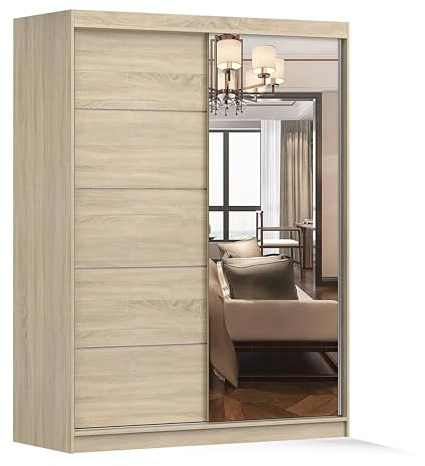 Fabryka Mebli Idźczak Kleiderschrank mit Spiegel, Schwebetürenschrank, Schlafzimmerschrank - ‎61 x 150 x 200 cm - Schrank für Schlafzimmer, Ankleidezimmer, Garderobe - Imoebel24