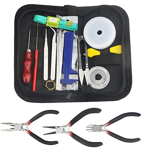 BGTXINGI 21-teiliges Schmuckherstellungszubehör-Set mit multifunktionaler Zange und Perlendraht für Schmuck, Buddha-Perlen, Walnuss-Olivenperlen, manuelles DIY-Werkzeug-Set