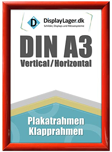 DisplayLager - Cornice a Scatto da 25 mm, Profilo in Alluminio e Disco di Protezione antiriflesso e Materiale di Fissaggio (A3, Rosso)