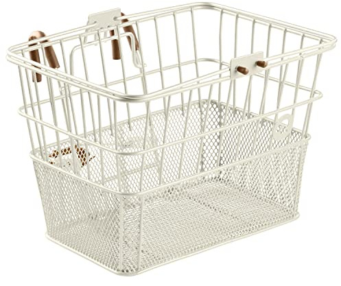 Retrospec Apollo Detachable Front Bike Basket Steel Half-Mesh with Integrated Detachable Hooks and Built-in Handle, Easy Assembly and Portability for Bicycles, Eggshell