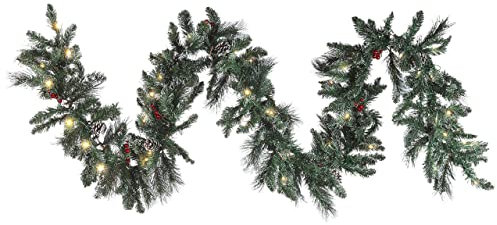 Künstliche Weihnachtsgirlande Grün mit LED 270 cm Tannenzapfen und Beeren Wapta