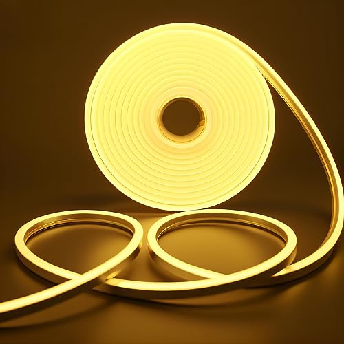 SUCIKORIO Neon LED Strip 2m/6.6ft - Warm White 3000K Flexible Waterproof IP65 Rope With Power Supply for Bedroom, Indoor & Outdoor