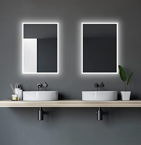 Talos Espejo de baño con iluminación – Espejo de baño 50 x 70 cm – Espejo LED con Marco de luz – Apto para ambientes húmedos Gracias al Marco de Aluminio – Color de luz Blanco Neutro 4200 Kelvin